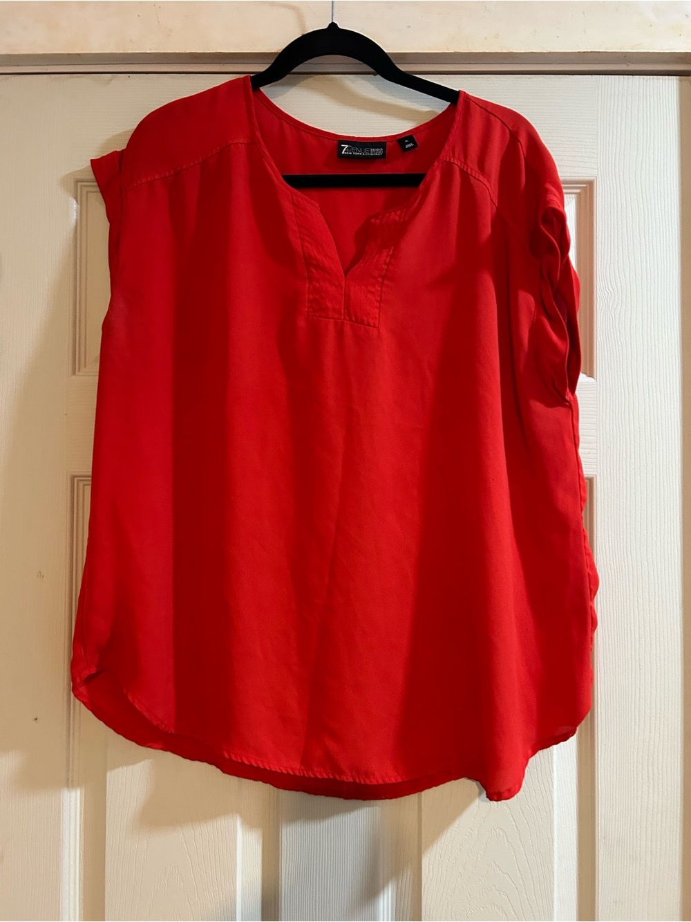 Zara Red Split-Neck Tunic Top